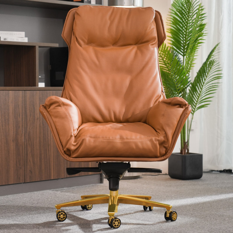 Wayfair brown leather office chair discount